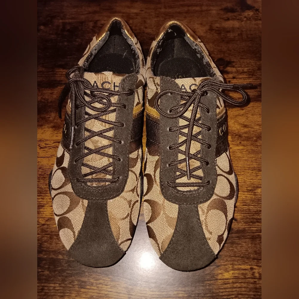 Coach Vintage Brown Tan Signature C Patterned Sneakers Tennis Shoes Trainers